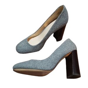 Nine west pump shoes block heels wool grey croc embossed heels brown size 10